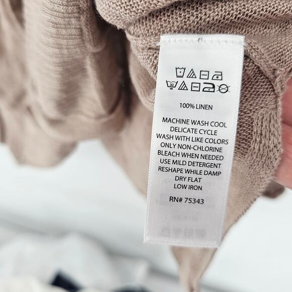 Rachel Zoe Beige 100% Linen Knit Button Front Quiet Luxury Cardigan Sweater M - Picture 6 of 6